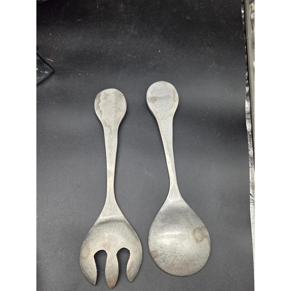 Albuhi Cast Aluminum Ceramic Salad Tossing Serving Set Fork Spoon Made in Mexico